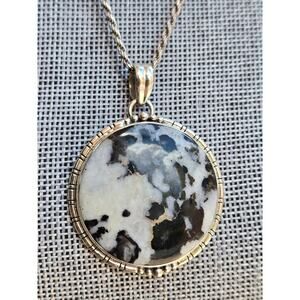 Vintage Round White Buffalo Pendant Necklace in Sterling Silver, 24" Chain